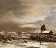 Jacob van Ruisdael Winter landscape with two windmill Spain oil painting artist